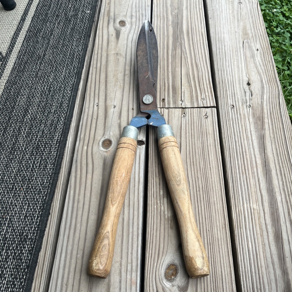 Vintage Village Blacksmith Hedge Shears Wooden Handle